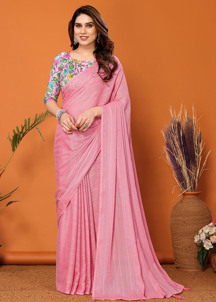 Pink Spun Silk Saree With Blouse Piece