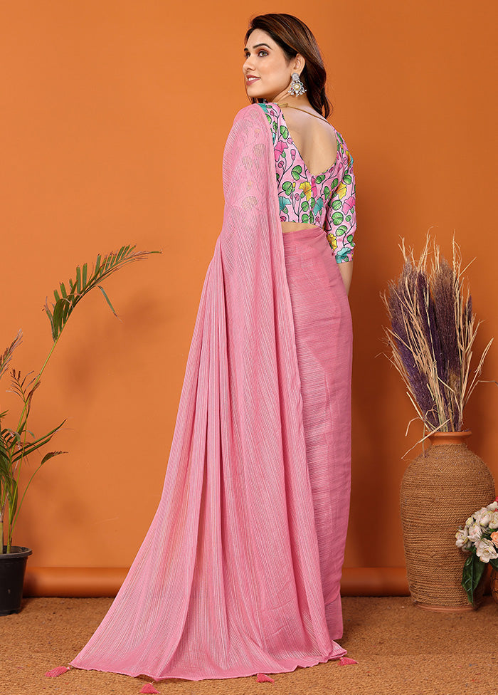 Pink Spun Silk Saree With Blouse Piece