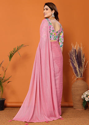 Pink Spun Silk Saree With Blouse Piece