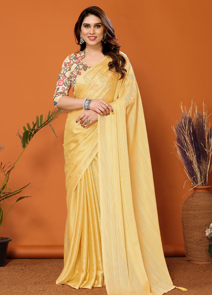 Yellow Spun Silk Saree With Blouse Piece