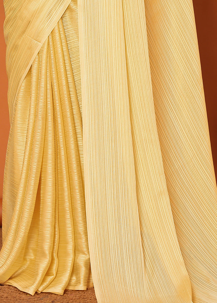 Yellow Spun Silk Saree With Blouse Piece