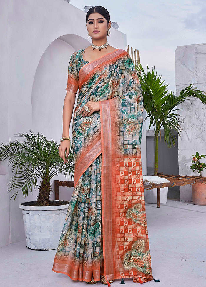 Multicolor Linen Silk Saree With Blouse Piece