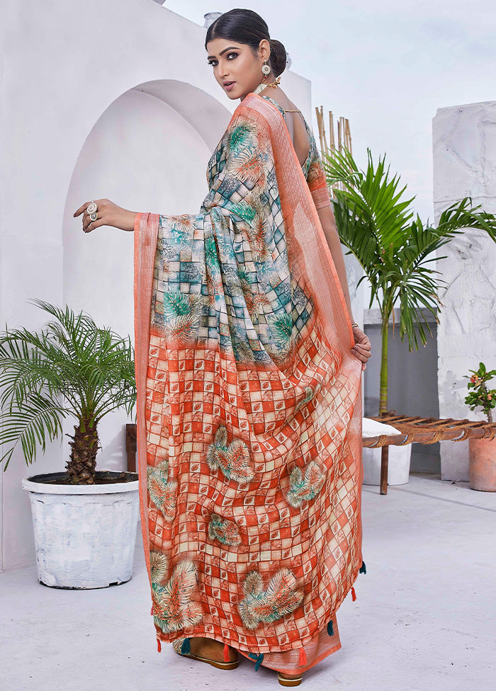 Multicolor Linen Silk Saree With Blouse Piece