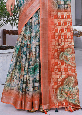 Multicolor Linen Silk Saree With Blouse Piece