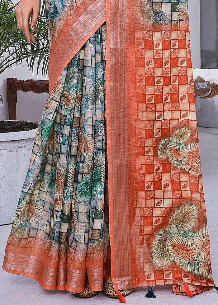 Multicolor Linen Silk Saree With Blouse Piece