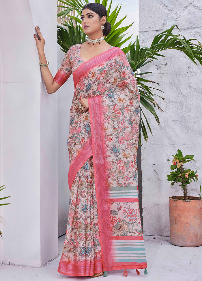 Multicolor Linen Silk Saree With Blouse Piece