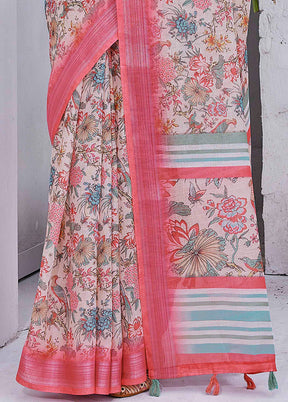 Multicolor Linen Silk Saree With Blouse Piece