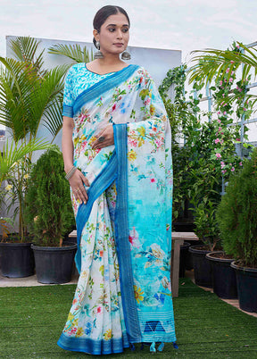 Multicolor Linen Silk Saree With Blouse Piece