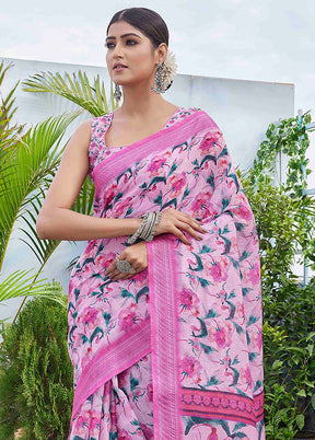 Multicolor Linen Silk Saree With Blouse Piece