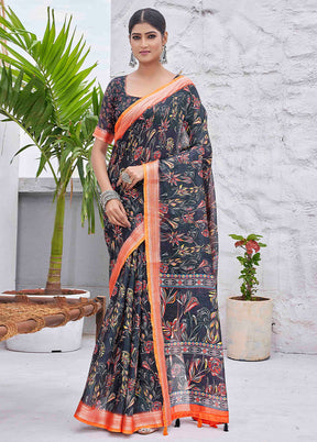 Multicolor Linen Silk Saree With Blouse Piece