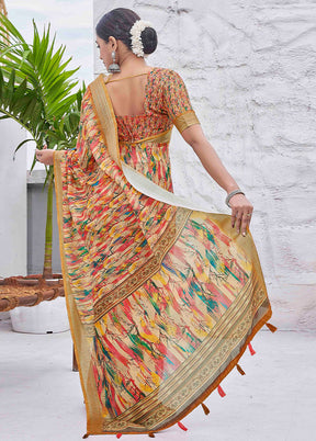 Multicolor Linen Silk Saree With Blouse Piece