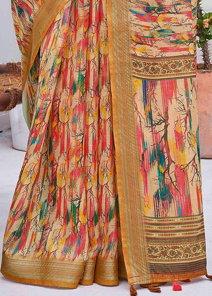 Multicolor Linen Silk Saree With Blouse Piece