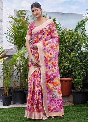 Multicolor Linen Silk Saree With Blouse Piece