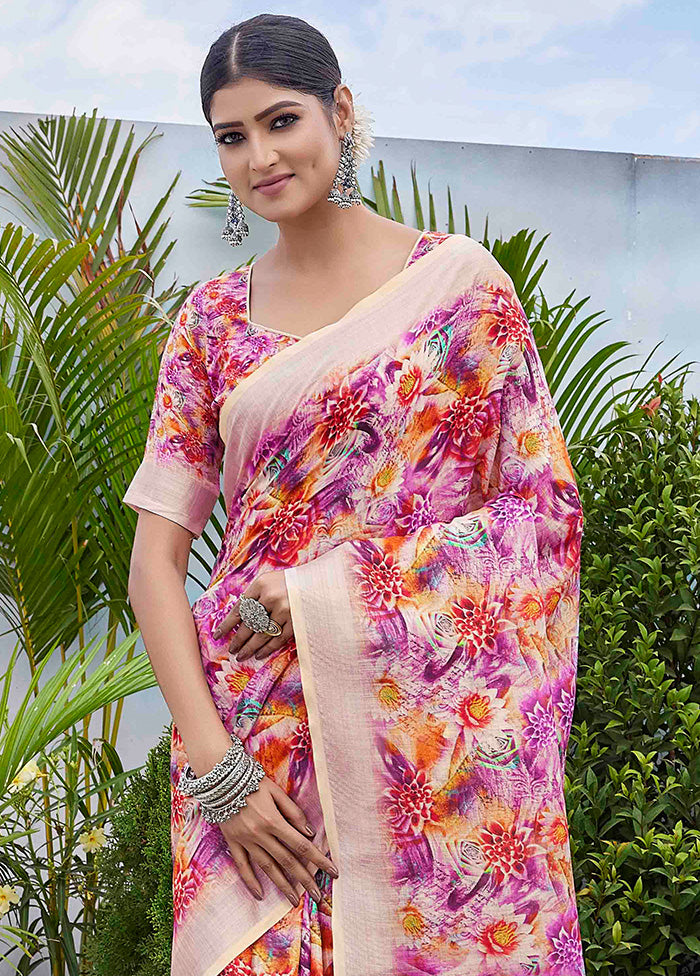 Multicolor Linen Silk Saree With Blouse Piece