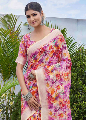 Multicolor Linen Silk Saree With Blouse Piece