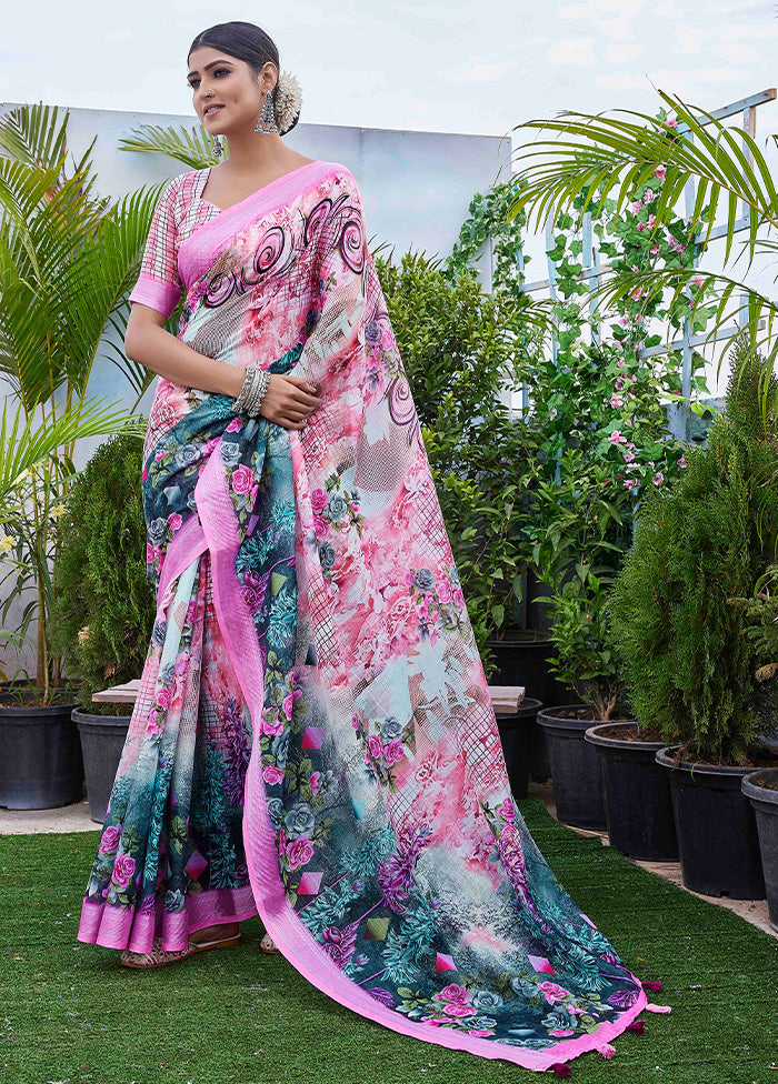 Multicolor Linen Silk Saree With Blouse Piece