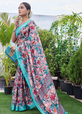 Multicolor Linen Silk Saree With Blouse Piece