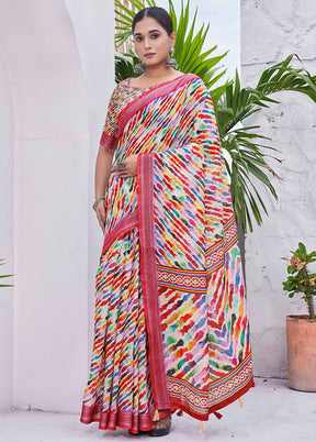 Multicolor Linen Silk Saree With Blouse Piece