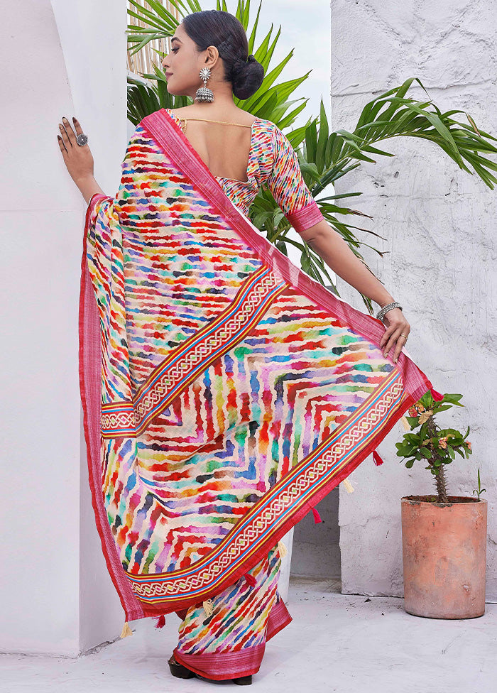 Multicolor Linen Silk Saree With Blouse Piece