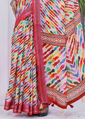 Multicolor Linen Silk Saree With Blouse Piece