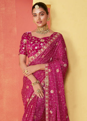 Pink Chiffon Silk Saree With Blouse Piece