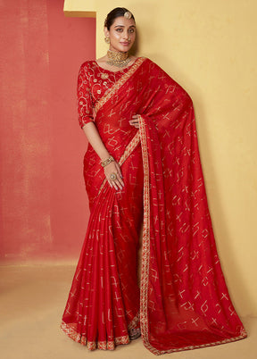 Red Chiffon Silk Saree With Blouse Piece