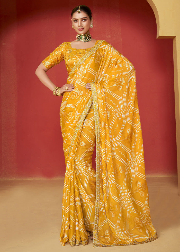 Yellow Chiffon Silk Saree With Blouse Piece