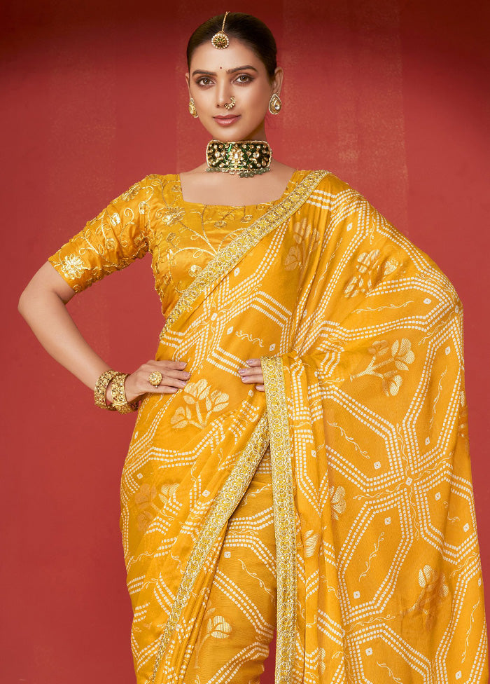 Yellow Chiffon Silk Saree With Blouse Piece