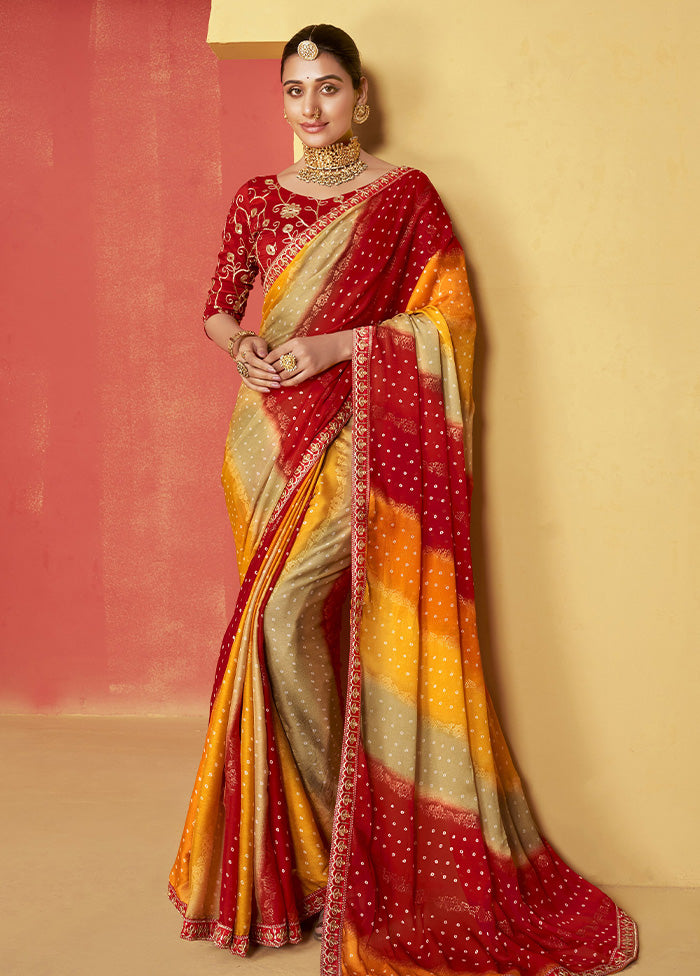 Multicolor Chiffon Silk Saree With Blouse Piece