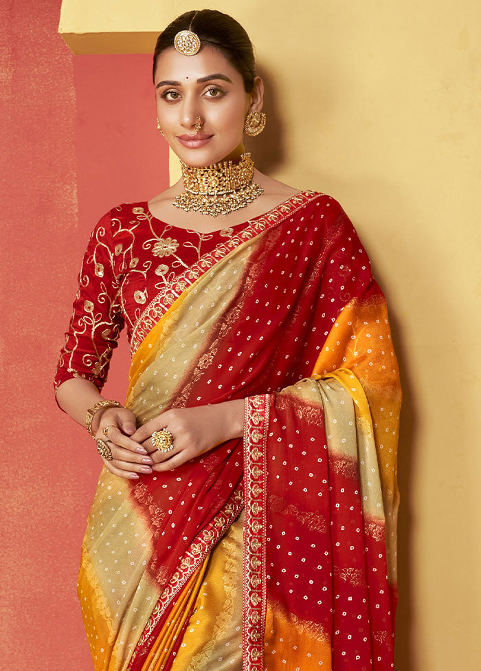 Multicolor Chiffon Silk Saree With Blouse Piece