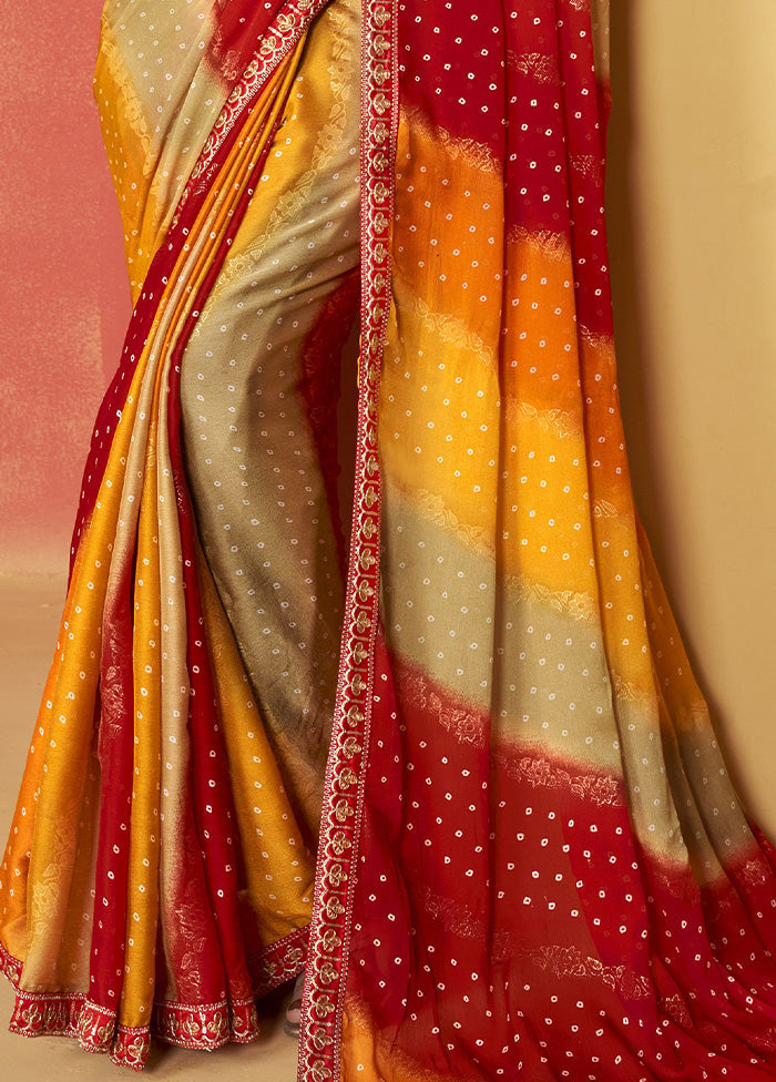 Multicolor Chiffon Silk Saree With Blouse Piece