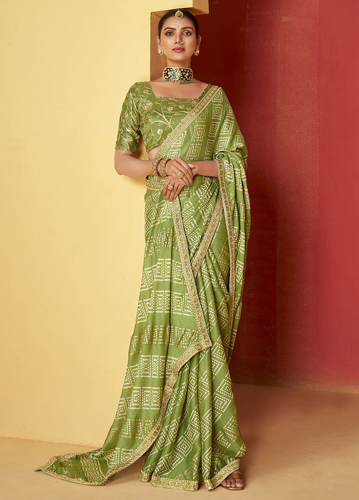 Green Chiffon Silk Saree With Blouse Piece