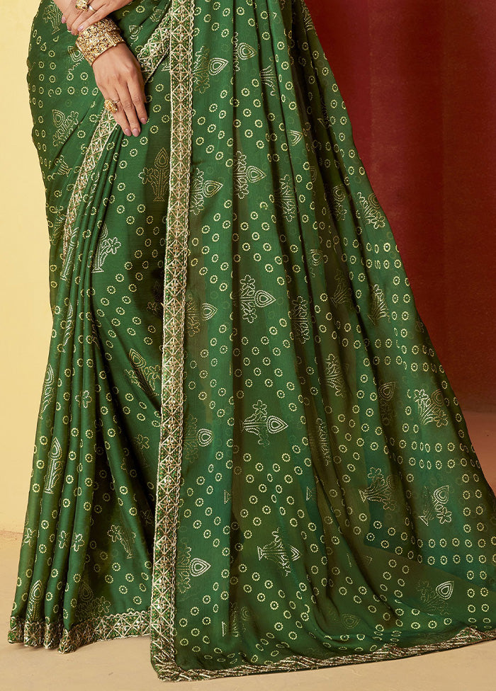 Pine Green Chiffon Silk Saree With Blouse Piece