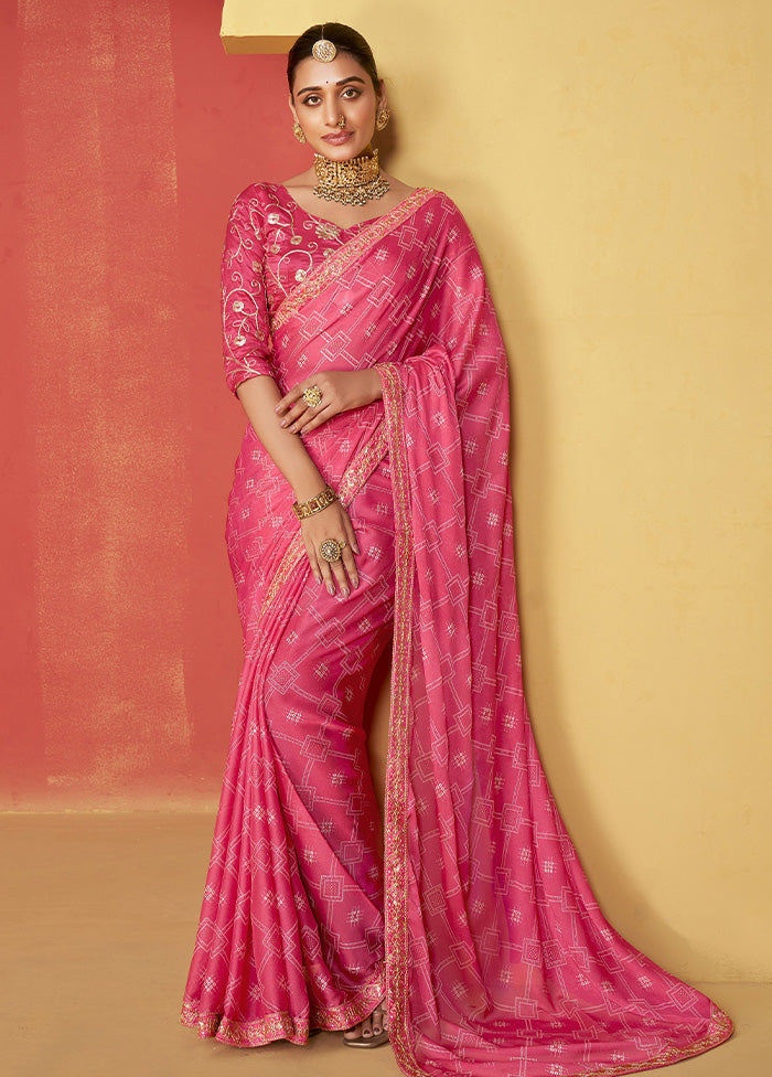 Pink Chiffon Silk Saree With Blouse Piece