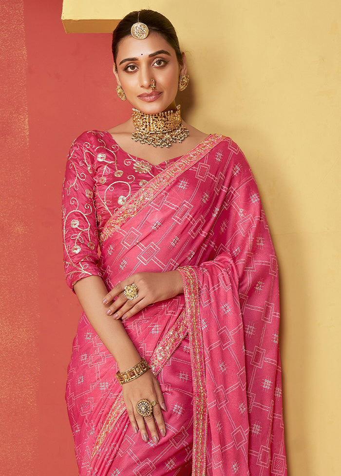 Pink Chiffon Silk Saree With Blouse Piece