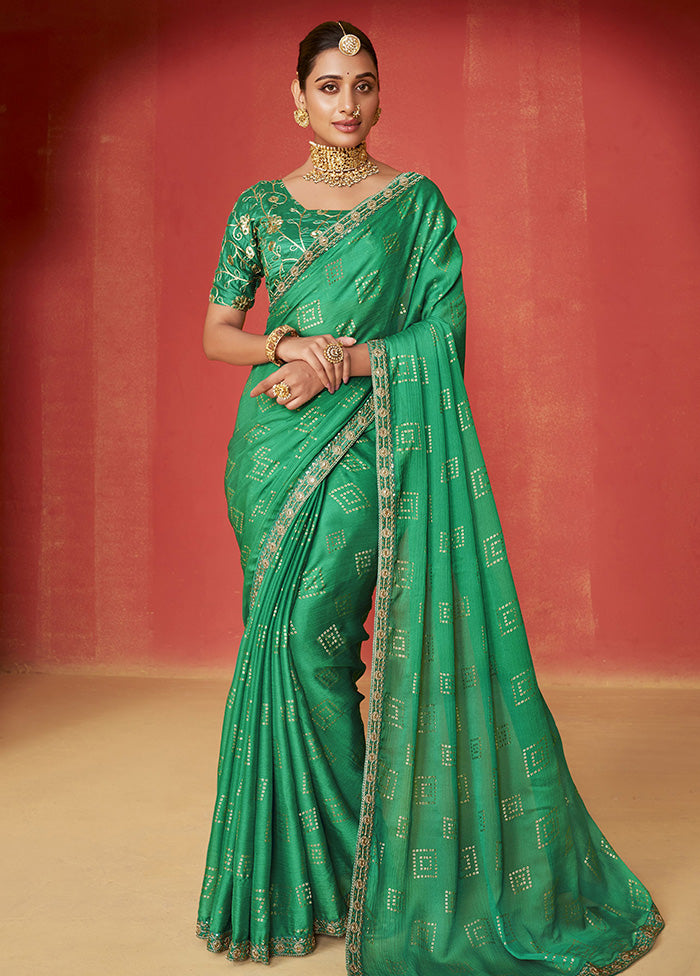 Green Chiffon Silk Saree With Blouse Piece