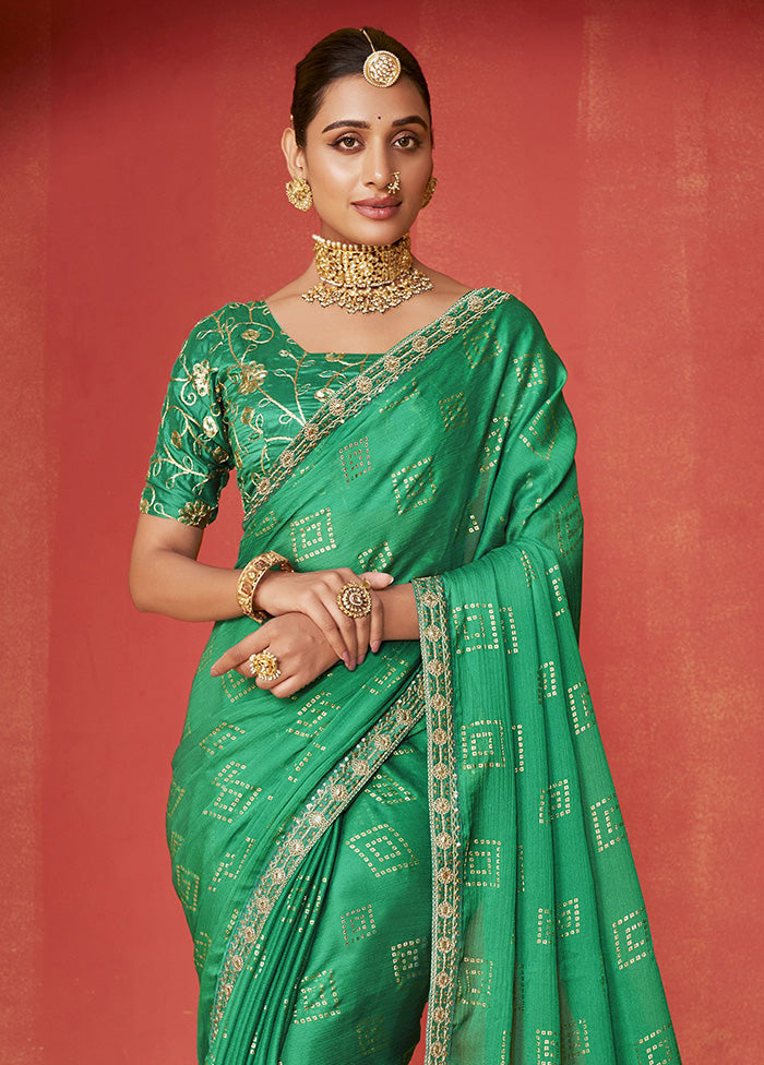 Green Chiffon Silk Saree With Blouse Piece