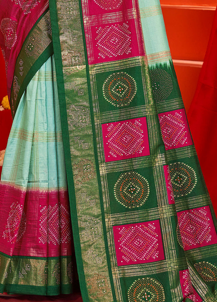 Sky Blue Tussar Silk Saree With Blouse Piece