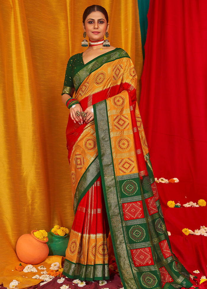 Mustard Tussar Silk Saree With Blouse Piece