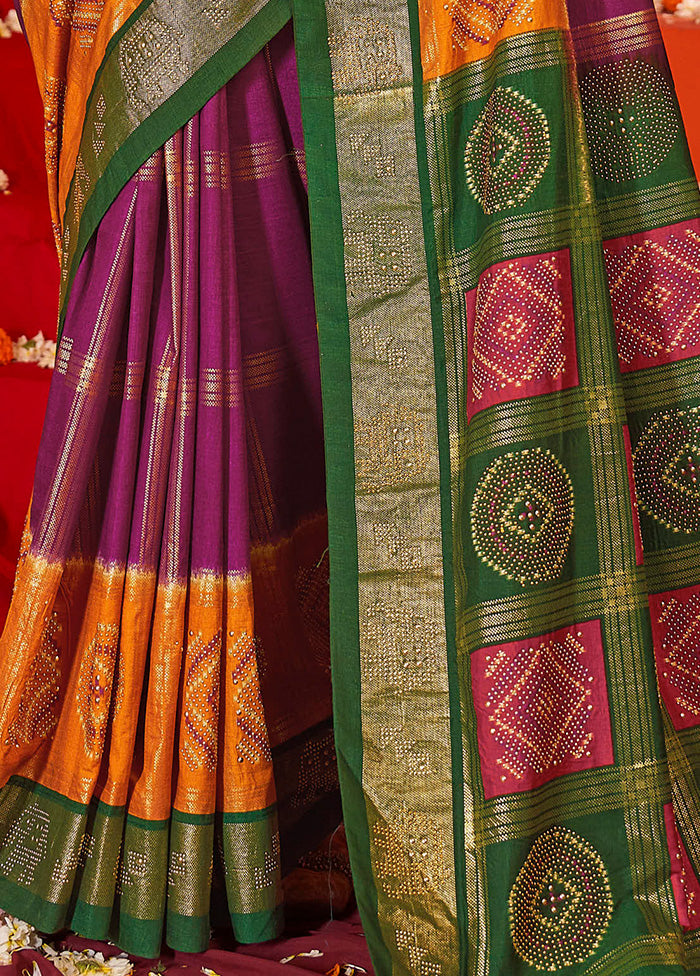 Purple Tussar Silk Saree With Blouse Piece