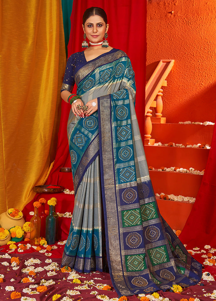 Grey Tussar Silk Saree With Blouse Piece