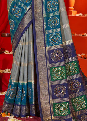 Grey Tussar Silk Saree With Blouse Piece