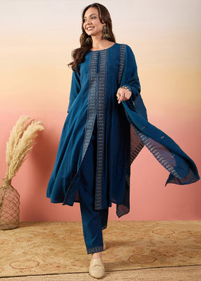 3 Pc Blue Pure Readymade Silk Suit Set