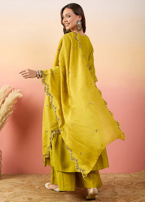 3 Pc Yellow Pure Readymade Silk Suit Set