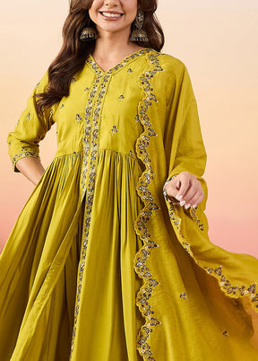 3 Pc Yellow Pure Readymade Silk Suit Set