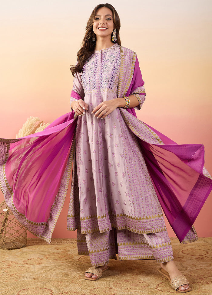 3 Pc Pink Pure Readymade Silk Suit Set