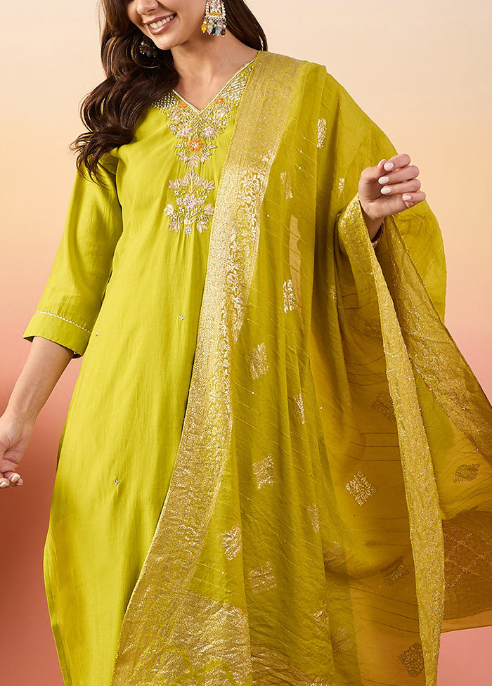 3 Pc Yellow Pure Readymade Silk Suit Set