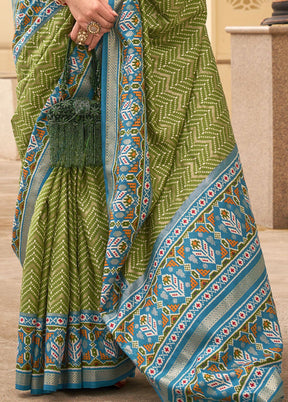 Mehendi Dupion Silk Saree With Blouse Piece