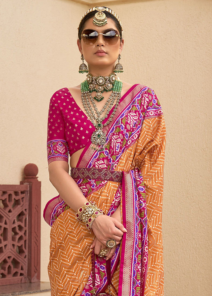 Orange Dupion Silk Saree With Blouse Piece