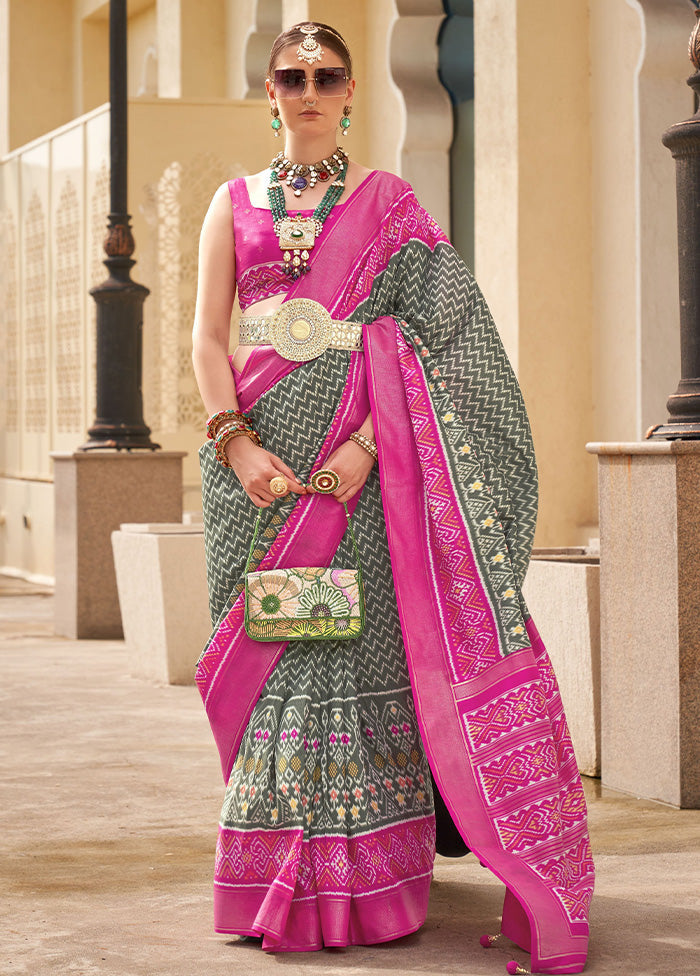 Grey Dupion Silk Saree With Blouse Piece